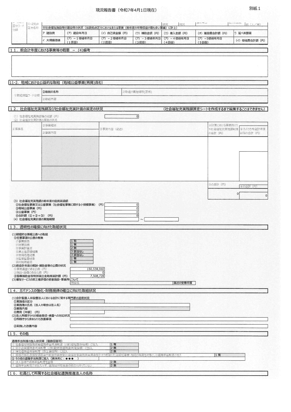 社会福祉法人現況報告書